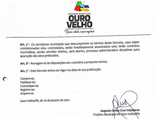 Decreto determina exoneração de ‘furões’ da vacina em cidade da Paraíba
