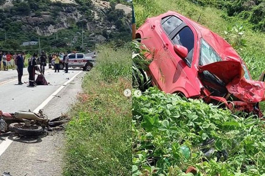 Acidente envolvendo um carro e uma moto deixa três mortos no Sertão